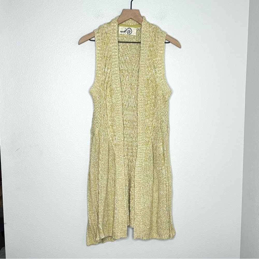 Anthropologie Rosie Neira Open Knit Cardigan Sweater M/L Long Yellow/Green Boho
